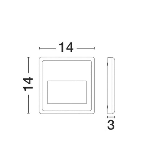 Pulsar LED Applique murale extérieure carrée angle de diffusion 32° gris foncé IP54 dessin coté avec 14x14x3 cm.