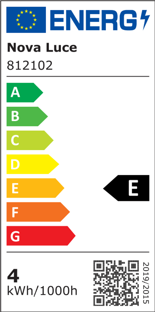 Energieeffizienzlabel für Nova Luce 812102 mit einer Bewertung von E und Verbrauch von 4 kWh/1000h.