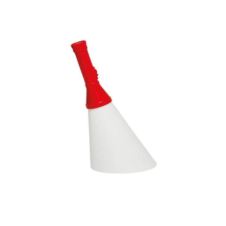 Flash battery LED table lamp with remote control in flashlight shape, red and white.
