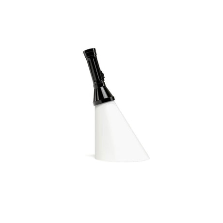 Flash battery LED table lamp with remote control in flashlight shape, stylish design.
