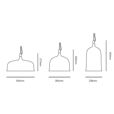 Dimensions de la suspension Goblets transparente en différentes tailles : 277 mm, 300 mm et 413 mm.