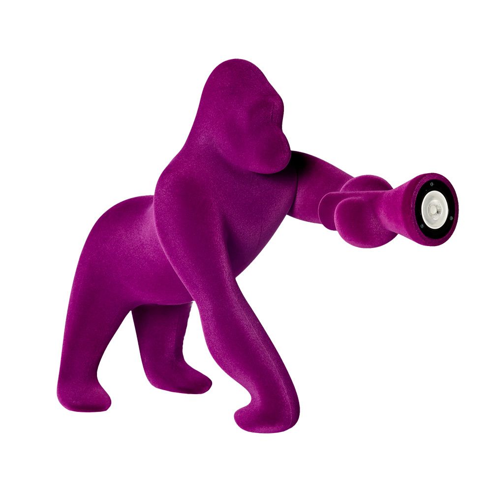 Kong XS Samt Tischlampe Gorilla in lila, ein dekorativer Lichtspender für Ihr Wohnzimmer.