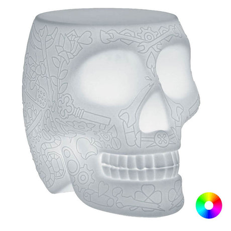 Mexico rechargeable LED stool with remote control, skull-like lamp with a graphic pattern, versatile in use.
