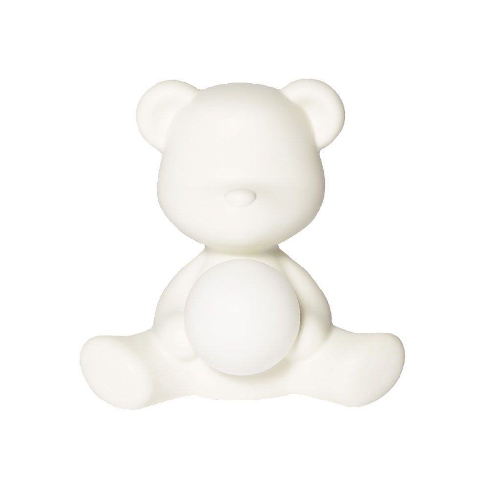 Weißer Teddybär Akku Tischleuchte mit leuchtender Kugel, entworfen von Stefano Giovannoni.