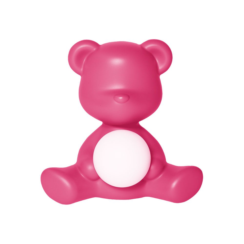 Teddy Girl Akku Tischleuchte in pink, entworfen von Stefano Giovannoni, im Look eines traditionellen Teddybären.