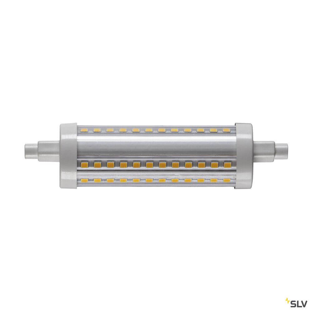 R7s LED 15W 3000K Cri90 330° 118mm Klar, dimmbares SLV LED Leuchtmittel mit 800 Lumen und 25.000 Stunden Lebensdauer.