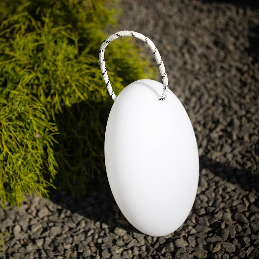 RGB-LED utendørs batterilampe Amande Corde 28 cm med app-styring i oval form, dekorativ og praktisk.