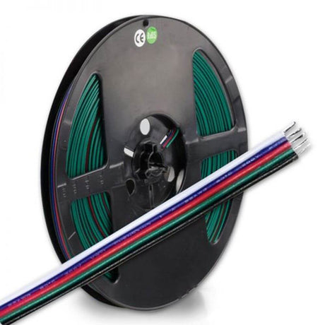 RGBW Verbindungskabel 5-polig 5 x 0,33mm² 1 Rolle = 10m auf einer Spule abgebildet.