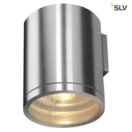 Rox Wall Out QPAR11 udendørs væglampe børstet aluminium IP44 fra SLV i børstet aluminium med glasafdækning.