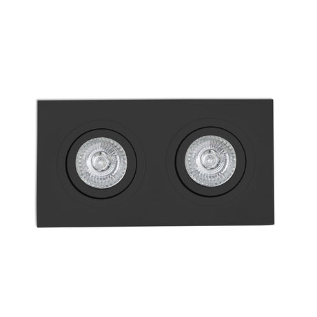 Radon-2 rectangular recessed spotlight in black aluminium with 2 x MR16 or 2 x GU10 light sources.