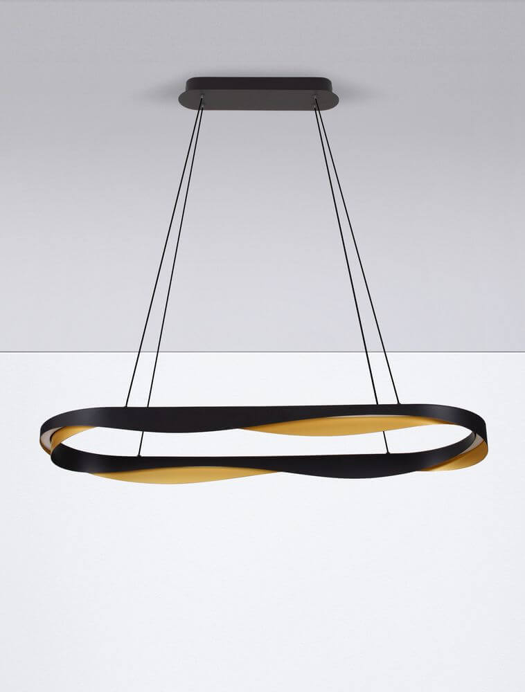 Radon LED Pendelleuchte 3000K Schwarz, Gold - moderne Pendelleuchte mit mattschwarzem Design und goldenen Akzenten