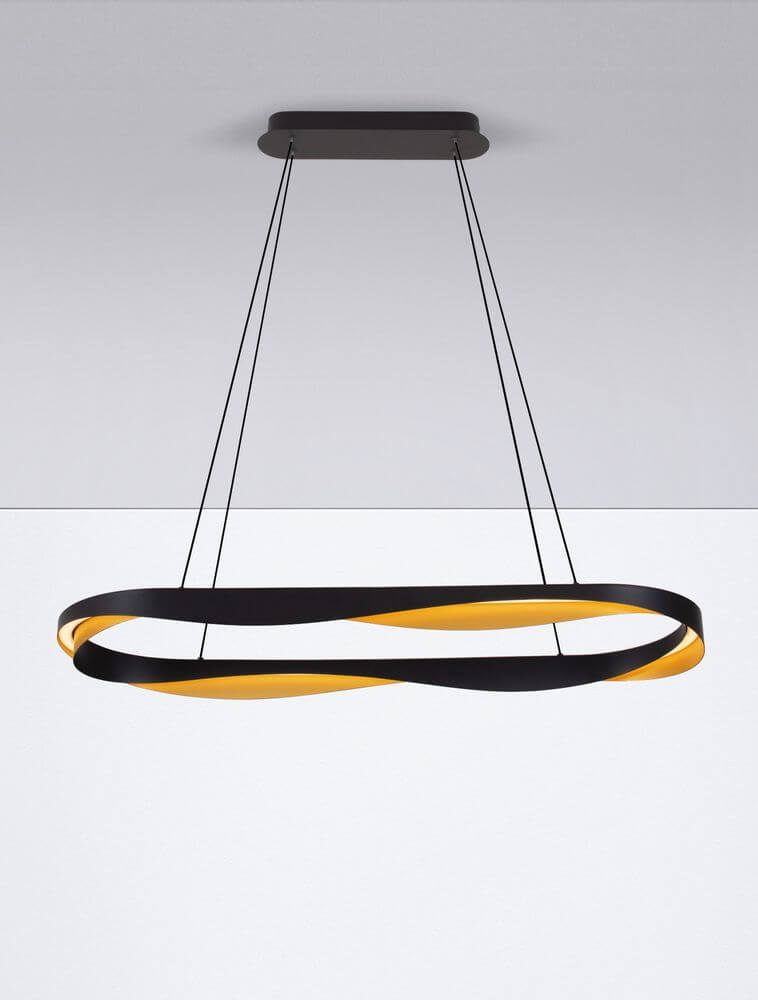 Radon LED Pendelleuchte 3000K Schwarz, Gold in modernem Design und harmonischen Farben.