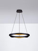 Radon LED Pendelleuchte 3000K Schwarz, Gold in modernem Design, abgehängt von der Decke, warmweißes Licht.