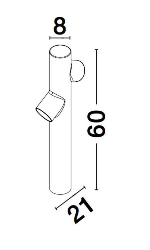 Technische Zeichnung der Ramo Außenwegeleuchte GU10 2-flammig Dunkelgrau IP65 mit den Maßen 8x21x60 cm.