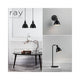 Ray dobbelpendellampe svart og flere Ray-lamper fra Nordlux i moderne romdesign.