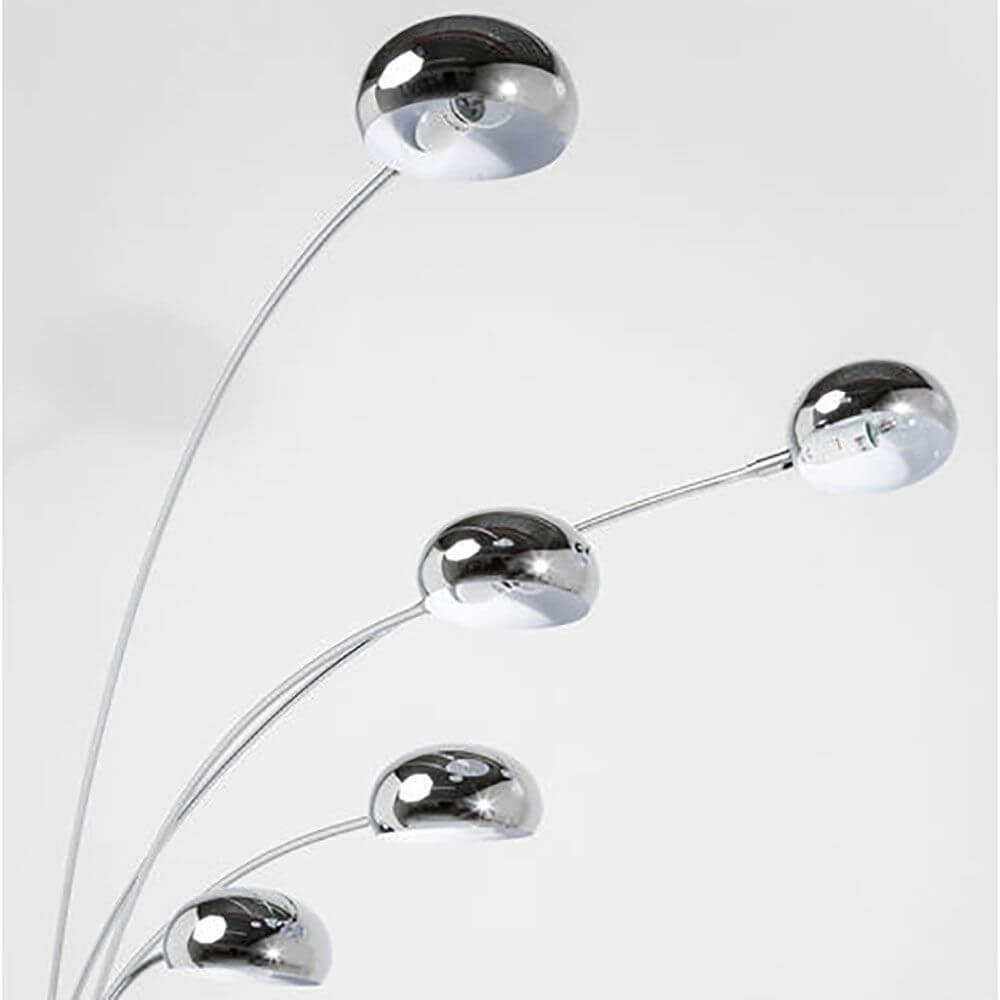 Retro Stehleuchte Five Fingers mit schwenkbaren Chrom-Schirmen und elegantem Design.