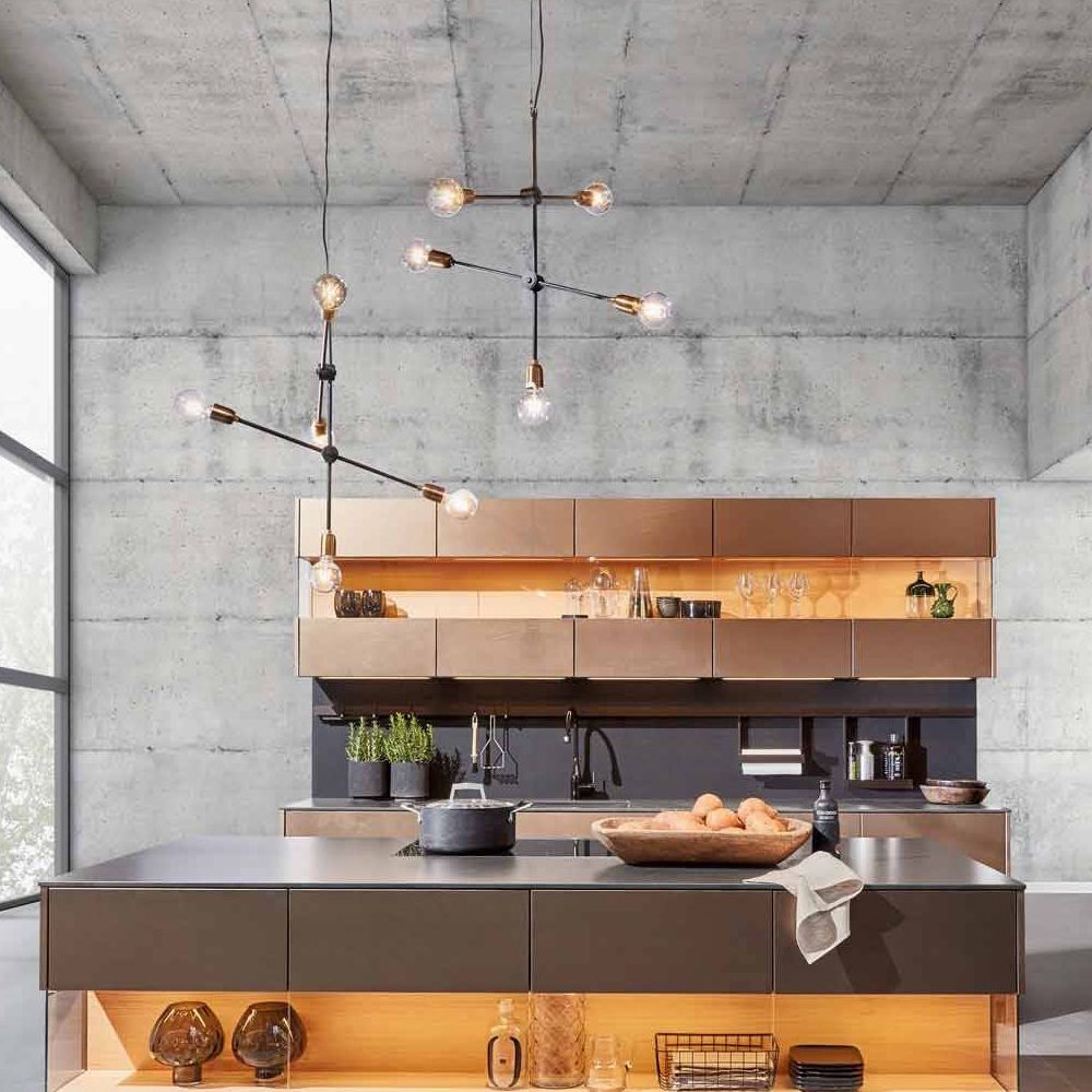 Candeeiro suspenso RetroStick 3 luzes 73cm cobre