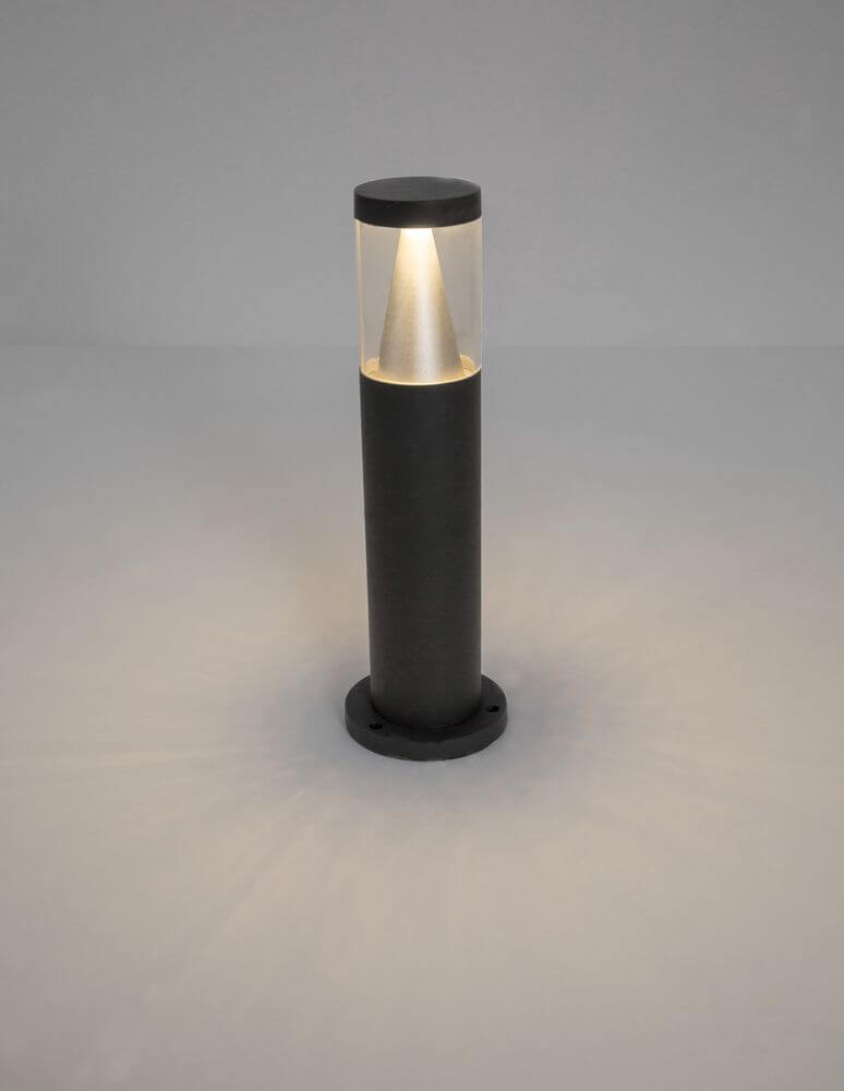 Rock LED Außenpollerleuchte 3000K Schwarz IP65 mit elegantem Design aus Aluminium und Glas.