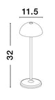 Technische Zeichnung der Rose LED Außentischleuchte 3000K IP54 mit Maßen 11,5 cm Durchmesser und 32 cm Höhe.