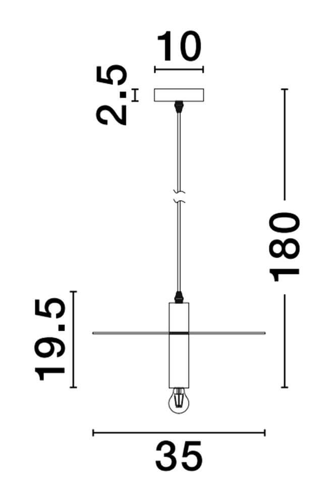 Technische Zeichnung der Royal Pendelleuchte E27 Ø 35cm mit Abmessungen 19,5cm und 180cm.
