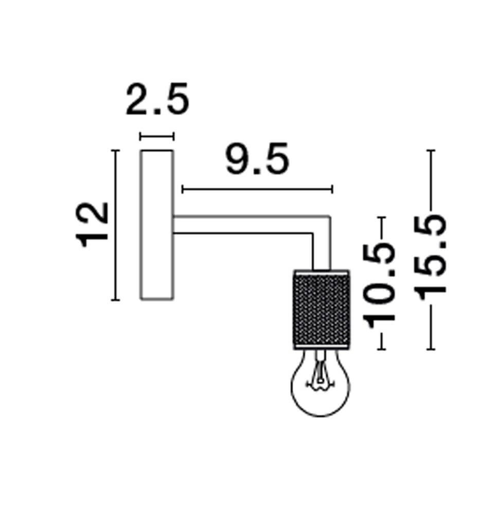 Technische Zeichnung der Royal Wandleuchte mit Abmessungen in cm für die Serie ROYAL von Nova Luce.