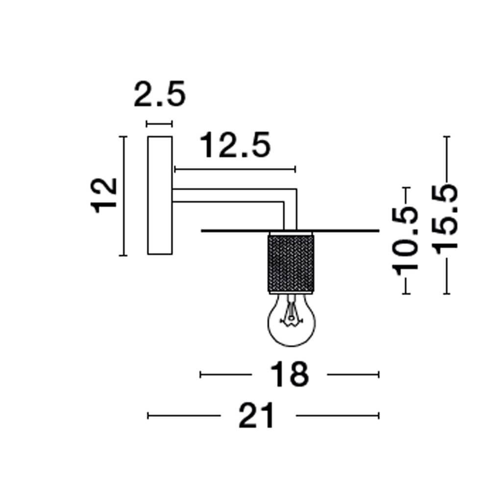 Technische Zeichnung der Royal Wandleuchte Ø 12cm mit Abstellfläche E27, Maße und Details.