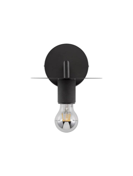 Royal væglampe Ø 12cm med hylde E27 i et moderne design med sort hus og klar pære.