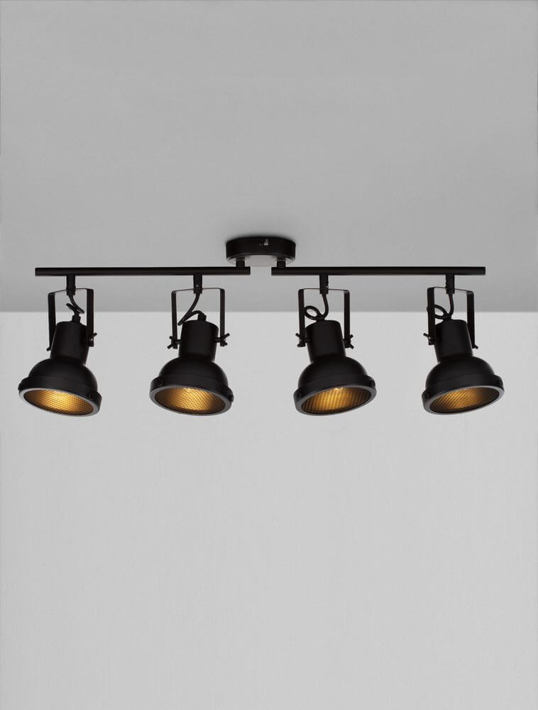 Ruvi Deckenleuchte GU10 4-flammig Schwarz mit schwenkbaren Spots in modernem Design