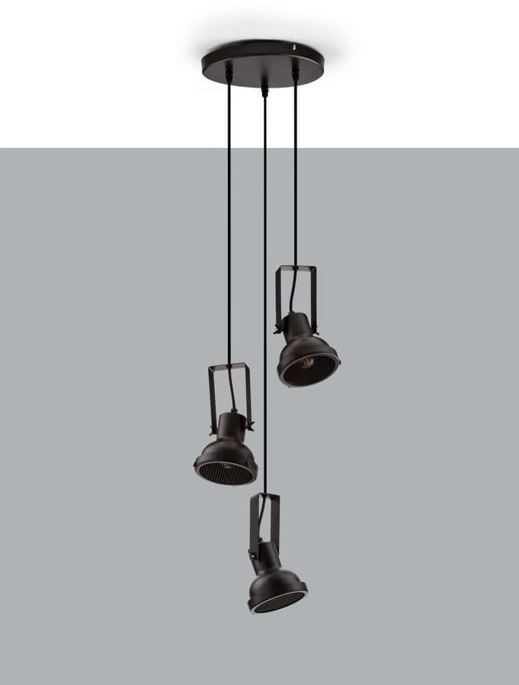 Ruvi Pendelleuchte E14 3-flammig Ø 24cm Schwarz mit drei schwenkbaren Leuchten in mattschwarzem Design.