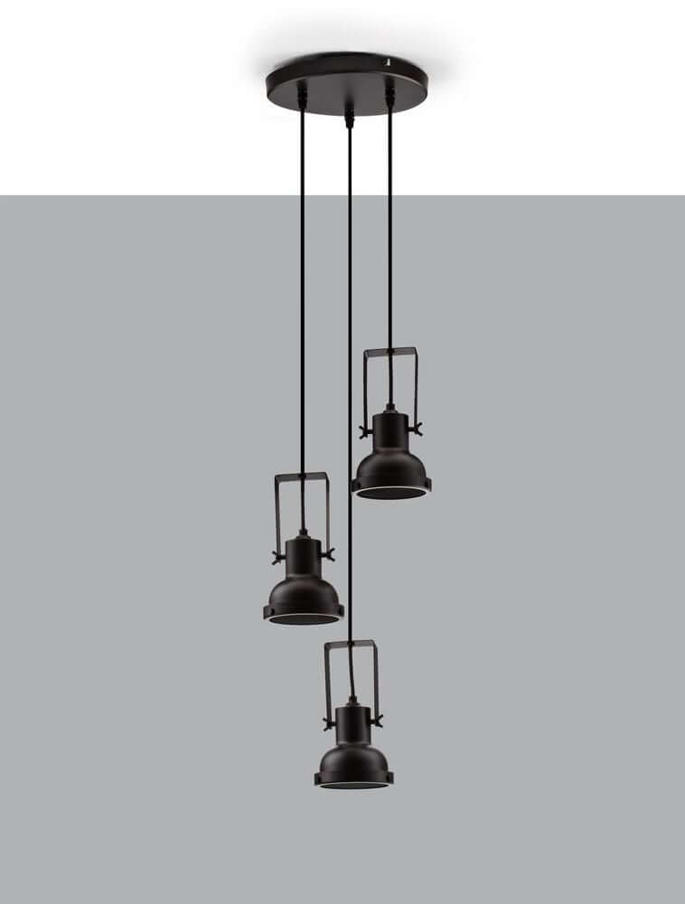 Ruvi Pendelleuchte E14 3-flammig Ø 24cm Schwarz in modernem Design mit drei Lichtquellen.