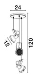 Technische Zeichnung der Ruvi Pendelleuchte E14 3-flammig Ø 24cm Schwarz mit Maßen.