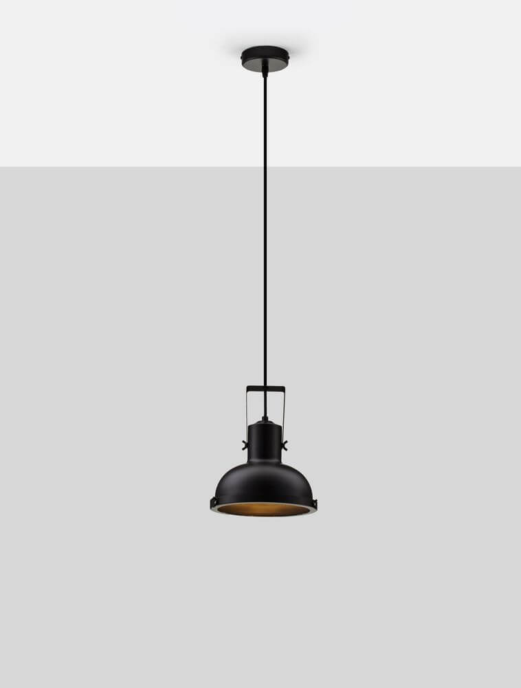 Ruvi Pendelleuchte E27 Ø 22cm Schwarz im puristischen Industrial-Design mit mattschwarzem Metall.