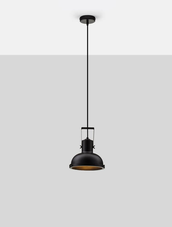 Ruvi Pendelleuchte E27 Ø 22cm Schwarz, schwarze Industrial-Hängelampe für Esstisch und Küche