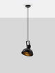 Ruvi Pendelleuchte E27 Ø 22cm Schwarz in modernem Industrie-Design mit mattschwarzem Metall und goldener Innenseite.