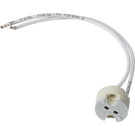 Niedervolt Halogenfassung für G4 GX5,3 und GY6,35 mit Anschlussdrähten in der Ansicht.