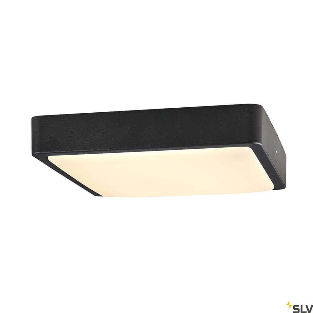 SLV Ainos quadratische LED Außenleuchte in Schwarz, ideal für Wand- und Deckenmontage, wassergeschützt.