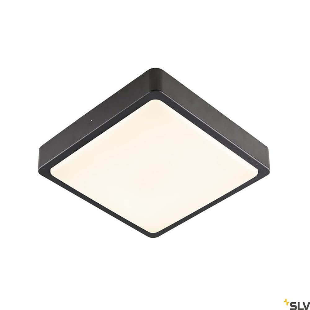 SLV Ainos quadratische LED Außenleuchte in Schwarz, geeignet für Wand- und Deckenmontage, wassergeschützt und modern.