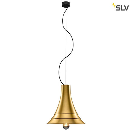 Bato 35 Pendelleuchte Messing, moderne SLV Hängeleuchte mit goldfarbenem Schirm und schwarzem Kabel