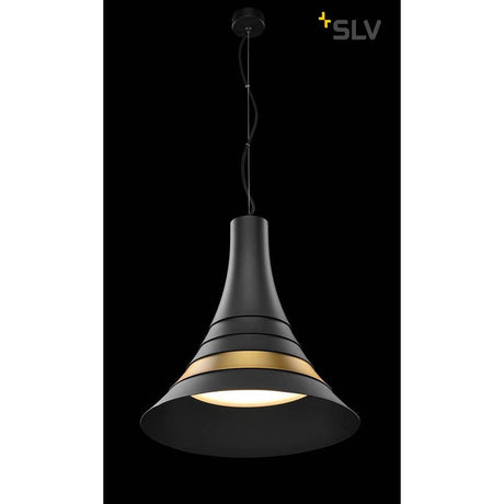 Bato 45 LED lampe suspendue noire, en laiton au design moderne avec un éclairage LED intégré.