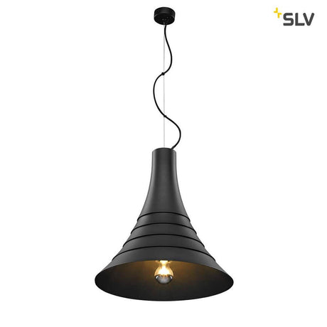 Bato 45 pendant light black with elegant design and integrated LED light.