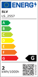 Energielabel für Coupa Flex LED Wandleuchte Chrom 3000K mit Energieklasse G und Verbrauch von 2 kWh/1000h.
