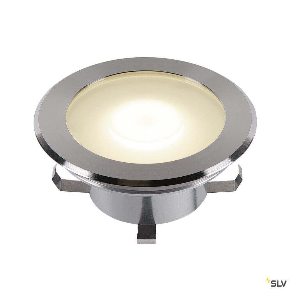 Dasar Flat 120 LED Bodeneinbauleuchte in Edelstahl, ideal für Outdoor, dreh- und schwenkbare GU10-Fassung.