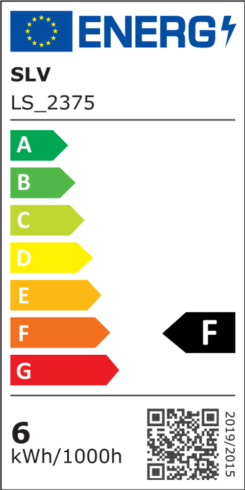 Energieeffizienzlabel SLV LS_2375 mit F-Bewertung und Verbrauch von 6 kWh pro 1000 Stunden.