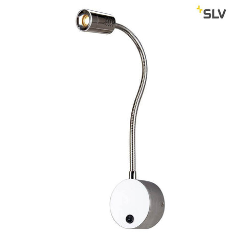 Dio Flex Plate LED luminaire d’affichage chromé 2700K avec bras flexible pour orientation individuelle et montage mural.