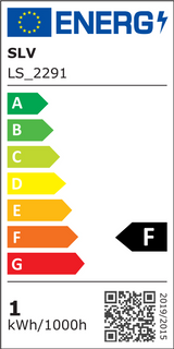 Energielabel für SLV LS_2291 mit Bewertung F und Verbrauch von 1 kWh pro 1000 Stunden.