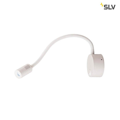 Dio Flex Plate LED luminaire d’exposition blanc 4000K avec bras flexible pour montage mural et interrupteur.