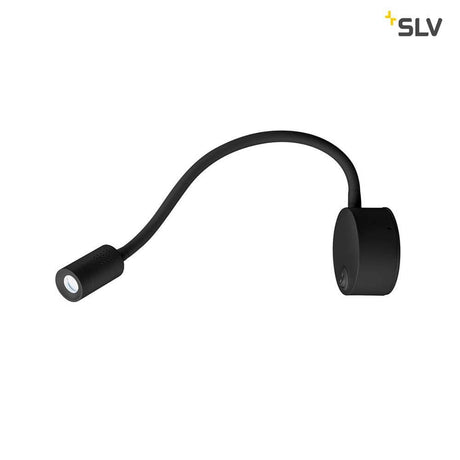 Dio Flex Plate LED Wandaufbauleuchte Schwarz 4000K mit flexiblem Arm und Schalter für Wandmontage.