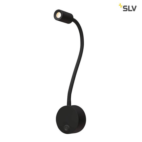 Dio Flex Plate LED Wandaufbauleuchte in Schwarz mit Flexarm und Schalter für individuelle Anwendungen.