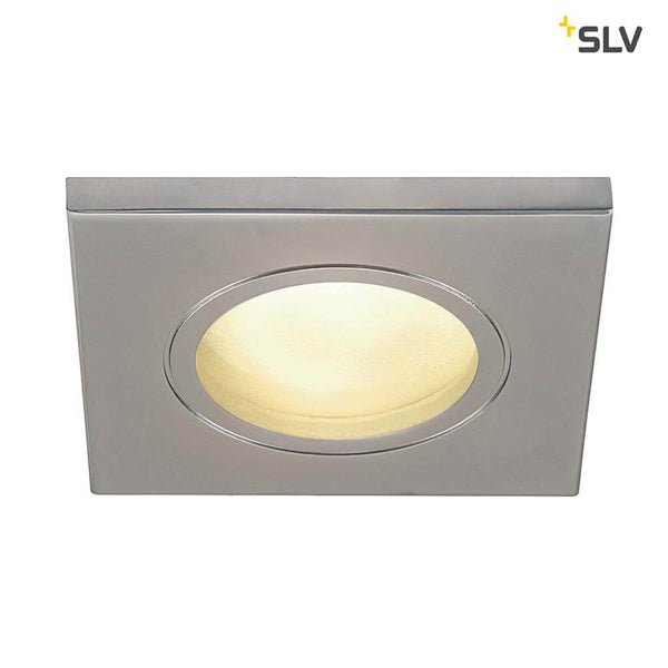 Dolix Out Einbaustrahler 230V IP65 Eckig Chrom Matt quadratisch mit Glasabdeckung für Außenbereich und Feuchträume