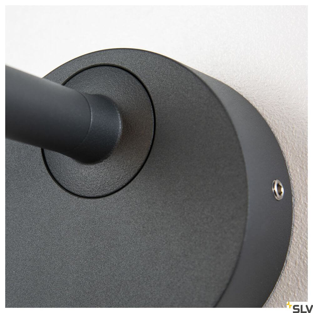 Nahaufnahme der Eskina Displayleuchte 3000-4000K Anthrazit IP65, modernes Design in Anthrazit.